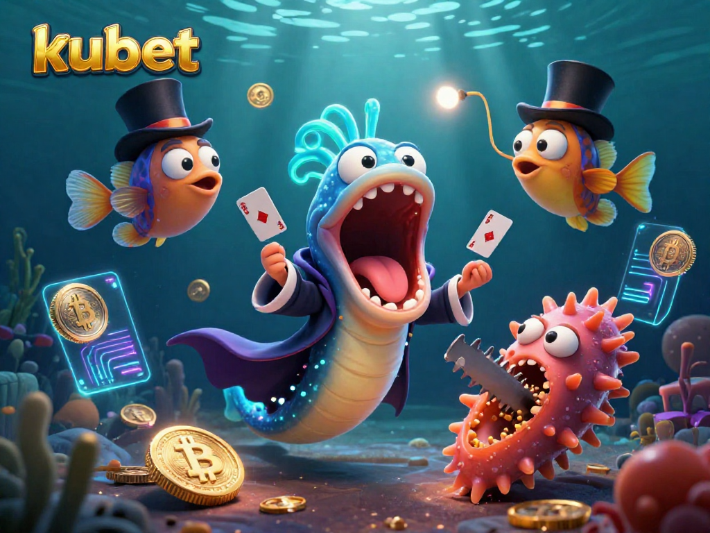 Engage with kubet's thrilling magic act, featuring a gulper eel, anglerfish, and sea cucumber in a rich underwater casino.