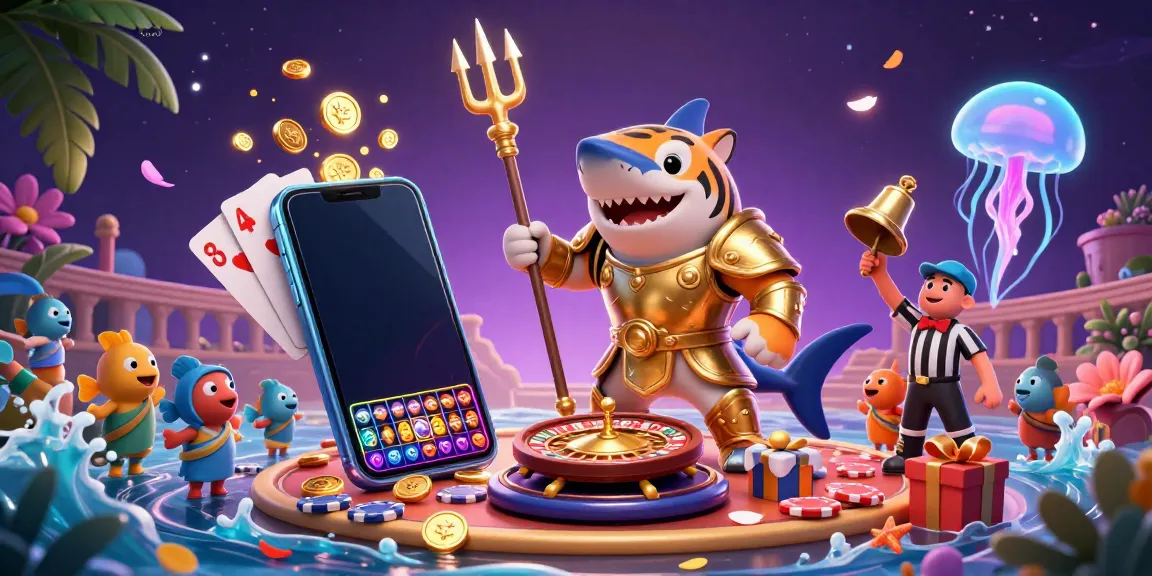 Experience excitement with LLWIN's vibrant underwater casino scene featuring a shark in gladiator armor.