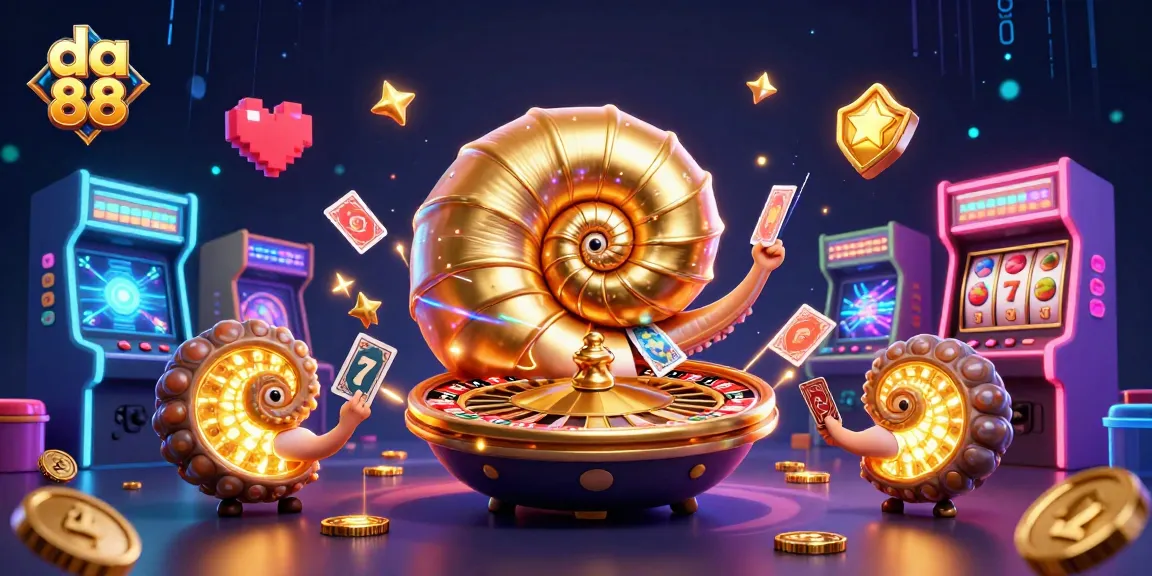 Play exciting games at da 88, featuring a giant nautilus and glowing casino elements.
