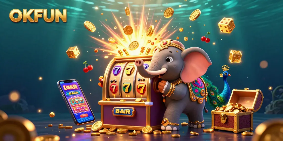 Experience thrilling gameplay at OKFUN with vibrant 3D animations of slot machines and jackpots.