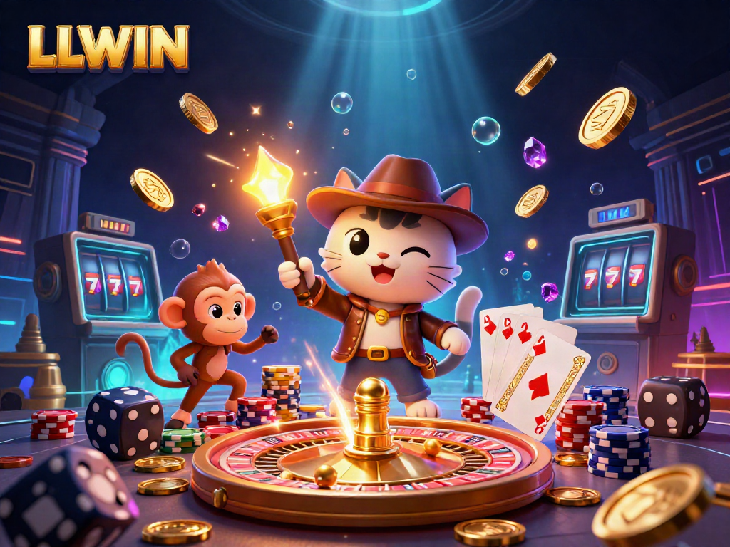 Explore the LLWIN universe with the cat archaeologist, discovering golden treasures amidst dynamic casino elements.