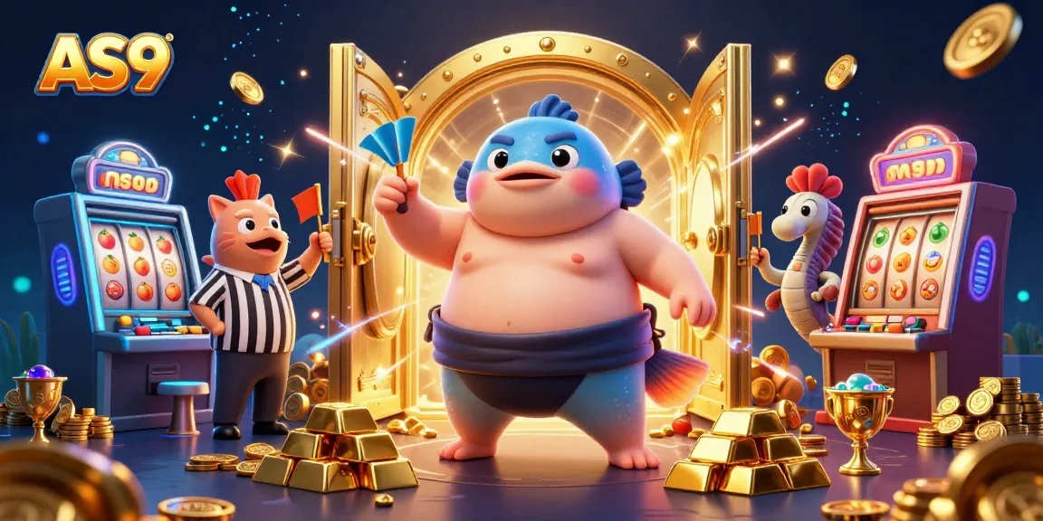 Join the excitement of AS9 with a colorful underwater casino scene featuring animated characters and dynamic slot elements.