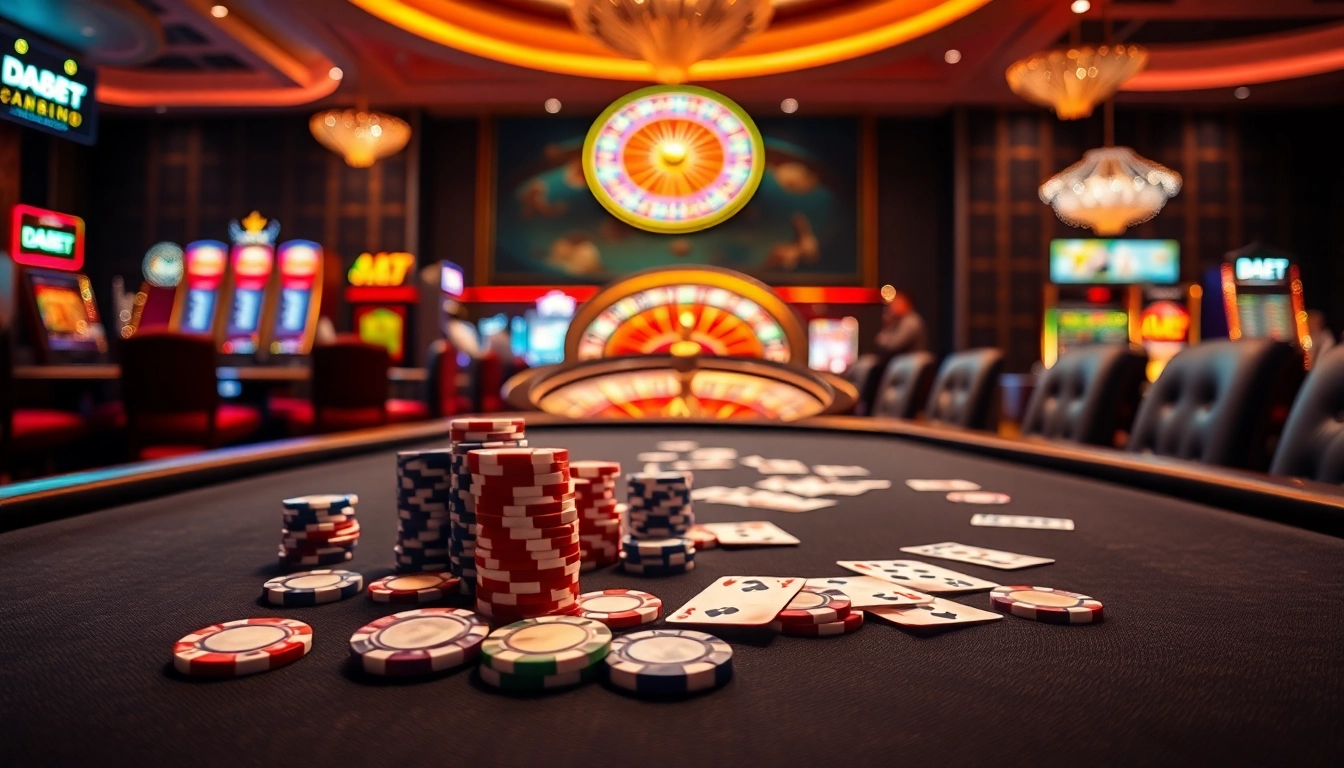 Dabet players engaging in exciting games at a luxury casino table.