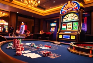 Gambling scene with poker chips and cards showcasing da88, inviting excitement and strategy.