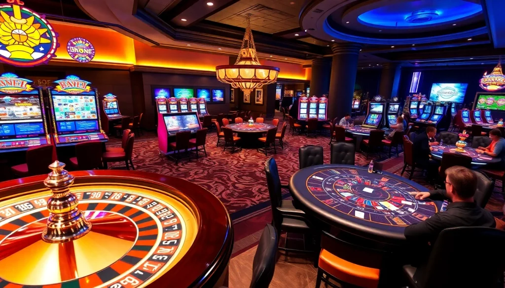 Experience the excitement of U888 with vibrant casino tables and spinning roulette wheels.