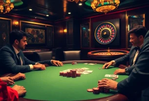 Exciting gambling scene featuring lode88 poker table, chips, and roulette wheel.