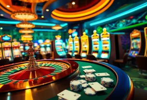 Engaging scene showcasing king88 casino experience with roulette, poker chips, and vibrant slot machines.