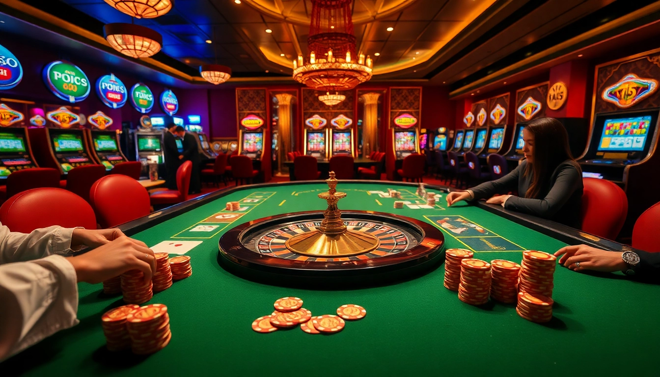 Exciting gameplay at ta88 casino with vibrant poker chips and roulette wheel.