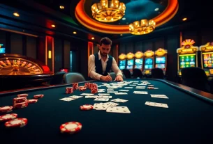Engage with thrilling gambling at https://s8hn.com/ featuring a stylish poker table and vibrant casino atmosphere.