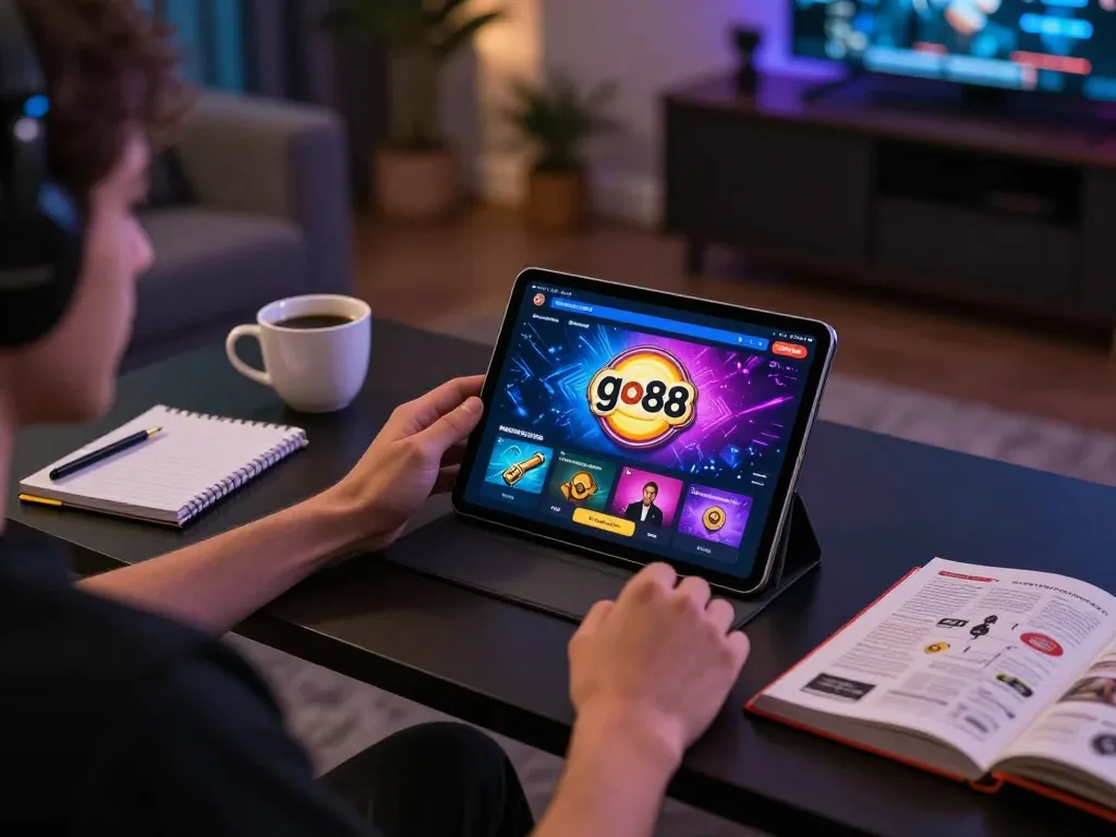 Player enjoying the go88 online casino experience on a tablet in a comfortable home setting