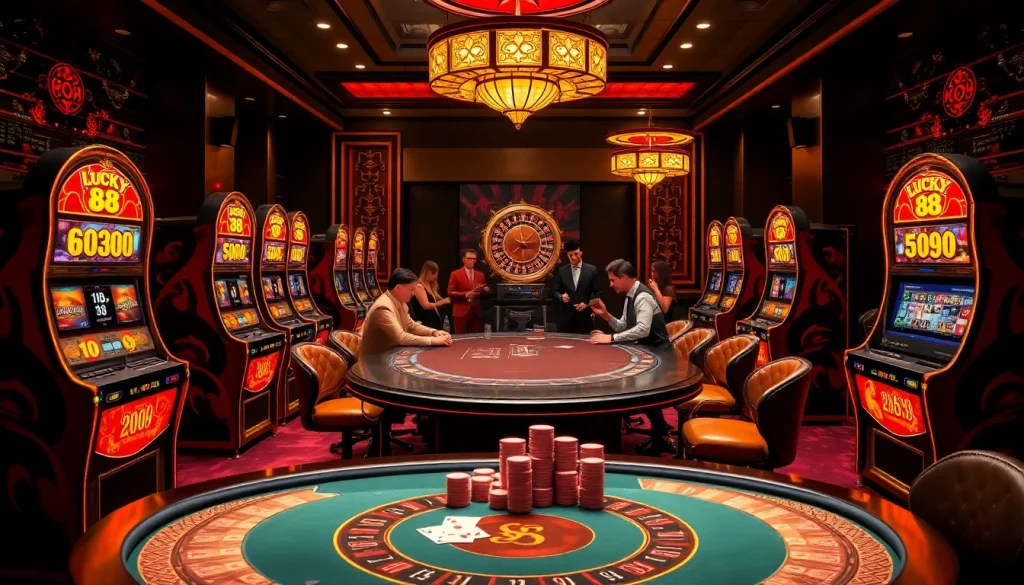 Experience the thrill of Lucky 88 in a luxurious casino setting with dynamic gaming action.