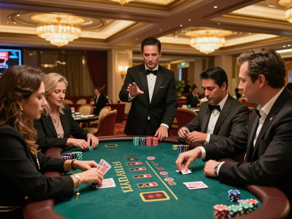 Players experiencing gem88 blackjack action with excitement in a luxurious casino environment