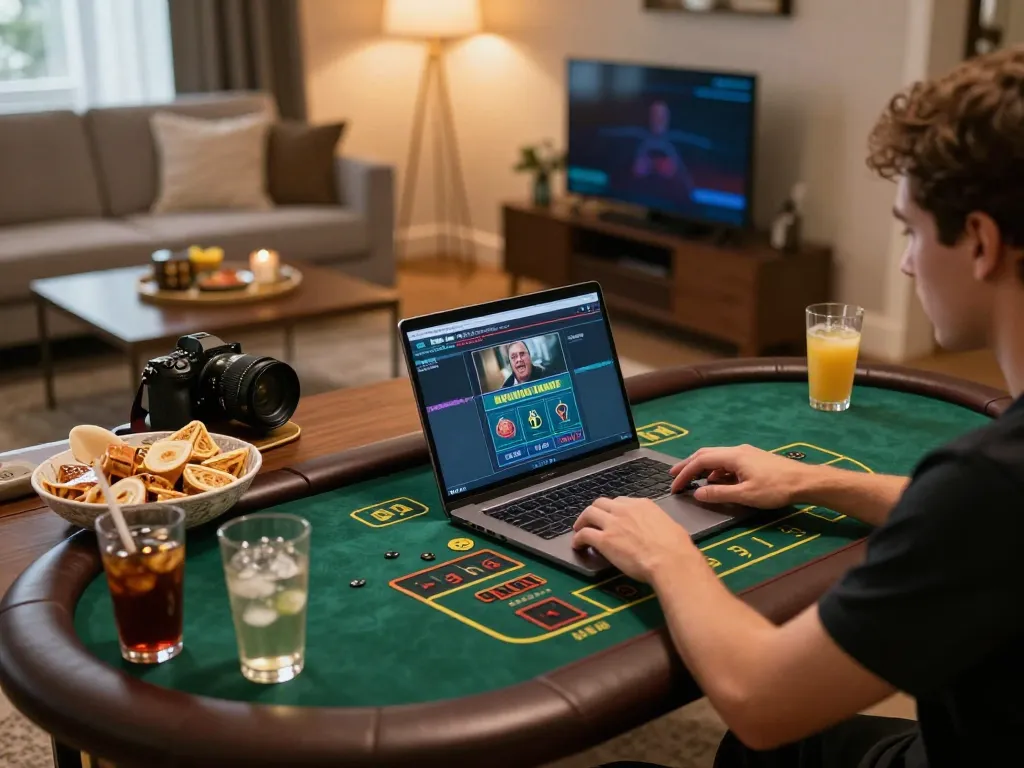 Engaging in online gaming at TG88, experiencing live dealer excitement from home.