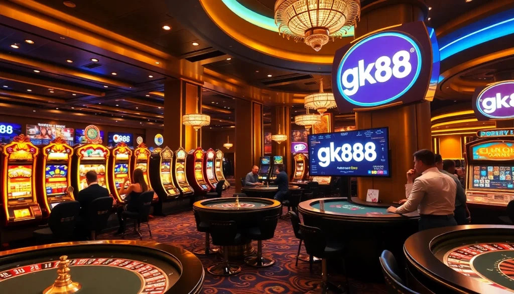 Players engaging at vibrant casino tables featuring gk88 logo while enjoying top-tier gaming experiences.
