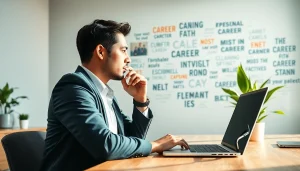 Person reflecting on their ideal career journey at a modern desk.