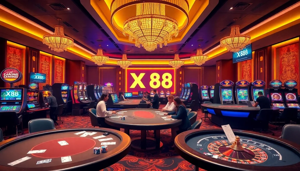 Experience the excitement of gambling at XX88 with vibrant slot machines and poker tables.