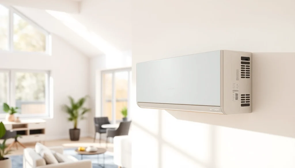 Install a mitsubishi mini split ac unit in a bright, modern living room setting.