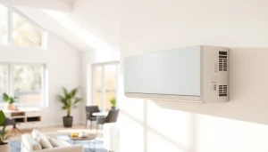 Install a mitsubishi mini split ac unit in a bright, modern living room setting.