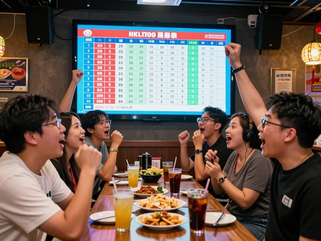 Kumpulan teman yang menarik menonton undian Lotto HK Malam Ini secara langsung di bar olahraga yang ramai.