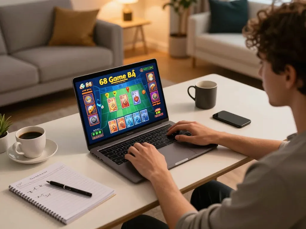 Player engaging in 68 Game Bài online gameplay, showcasing intense focus and strategic decisions.