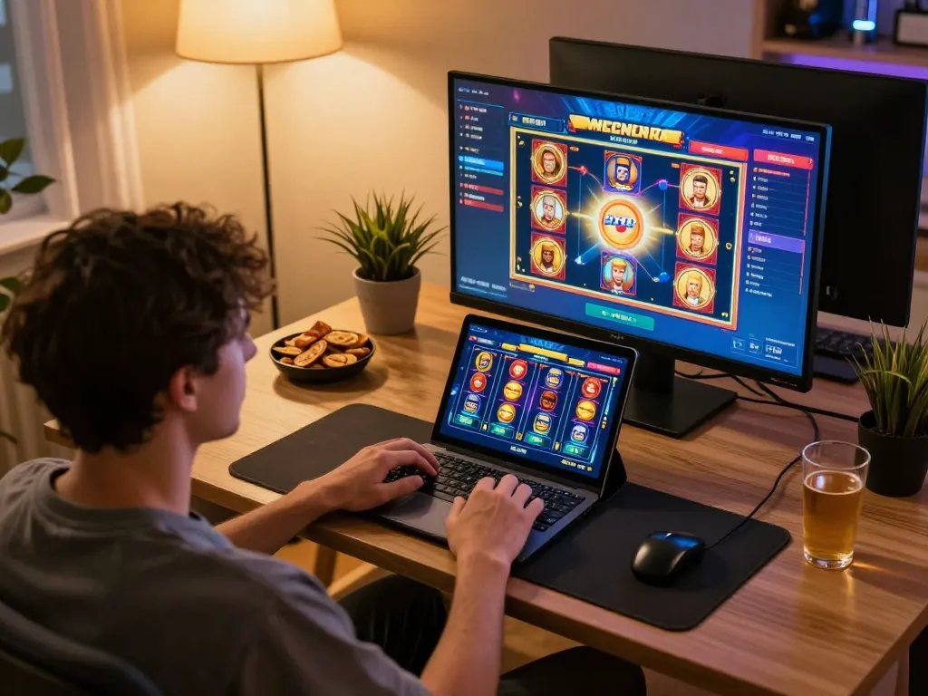 Play exciting F168 slots at home using a laptop, showcasing a cozy gaming setup