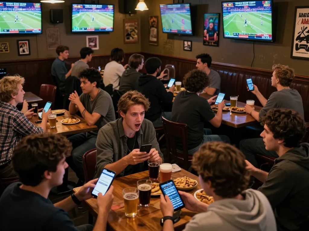 Interactive betting at JUN88 showcases excited sports fans placing live wagers.