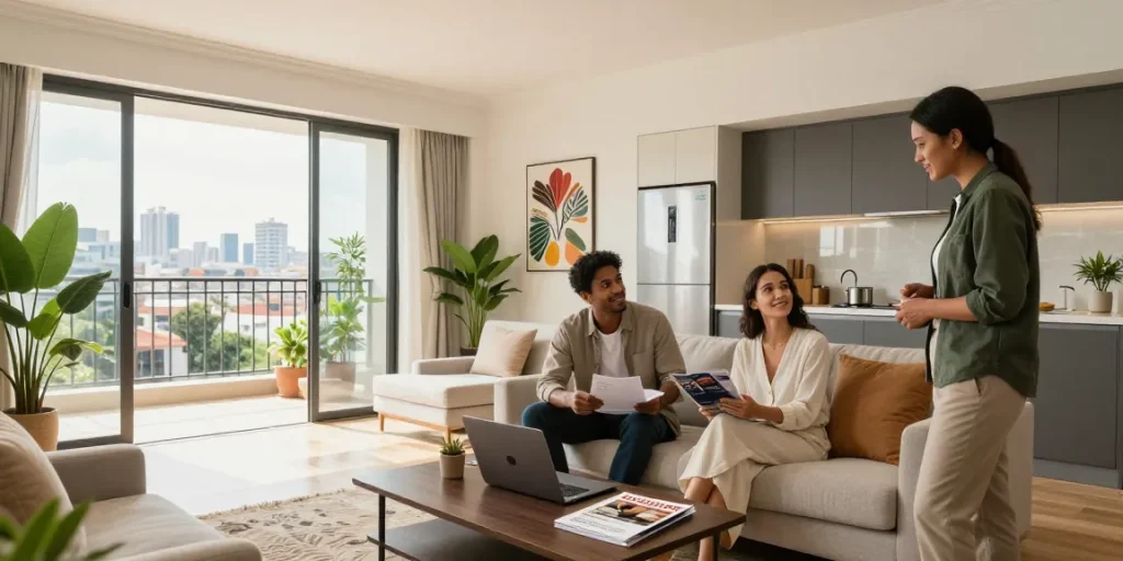 Explore a luxurious bedroom apartment for sale Westlands Nairobi, showcasing bright interiors, modern amenities, and urban views from the balcony.