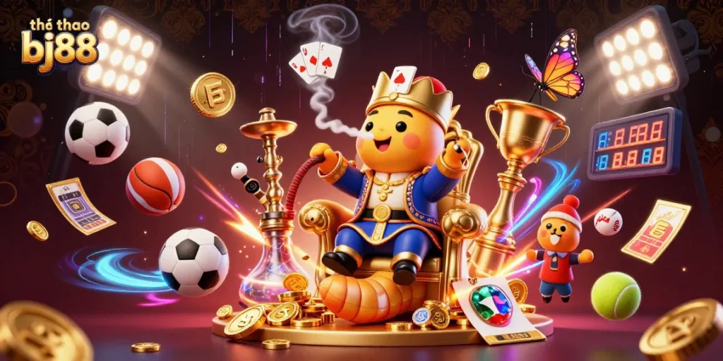 Join the excitement of thể thao bj88 with vibrant action and dynamic sports elements in a colorful illustration.