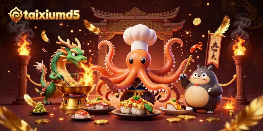 Engage in high-stakes thrills with taixiumd5, featuring colorful characters in a dynamic gambling scene.