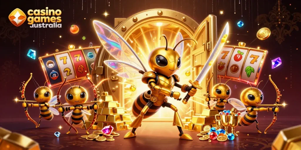 Engage with dynamic casino games Australia featuring a giant golden hornet in action.