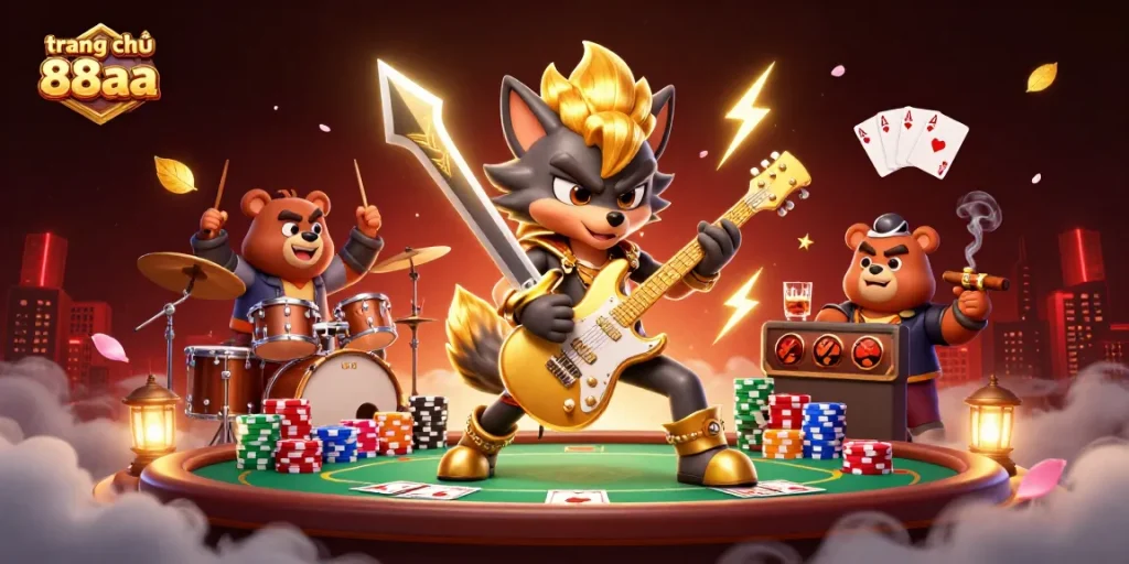 Experience thrilling action on trang chủ 88aa with a vibrant casino stage featuring rock star characters.
