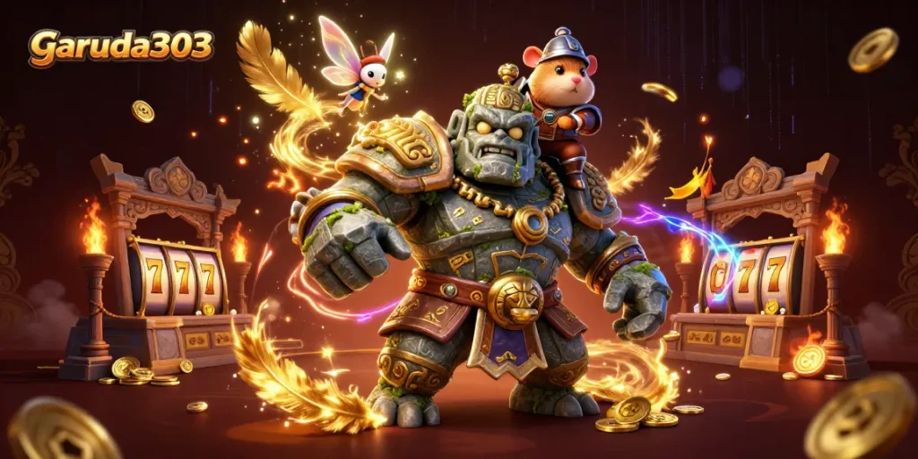 Experience the excitement of garuda303 casino with a vibrant 3D illustration of a magical showdown.