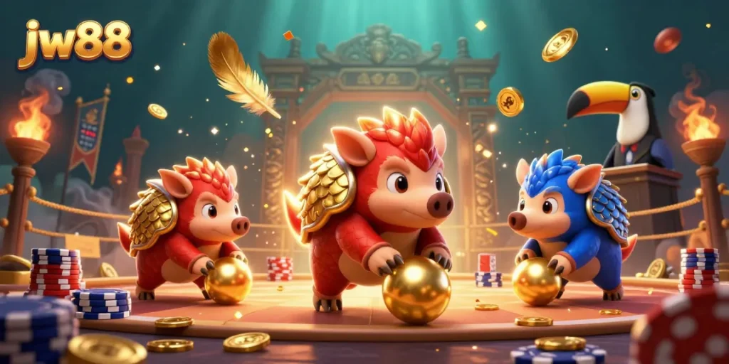 Engage in thrilling gameplay at jw88 with rival pangolins in an exciting casino atmosphere.