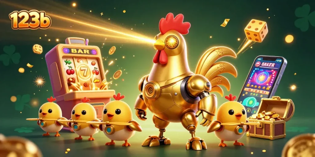Experience thrilling action at 123b with a futuristic casino-themed illustration showcasing excitement and vibrant fun.