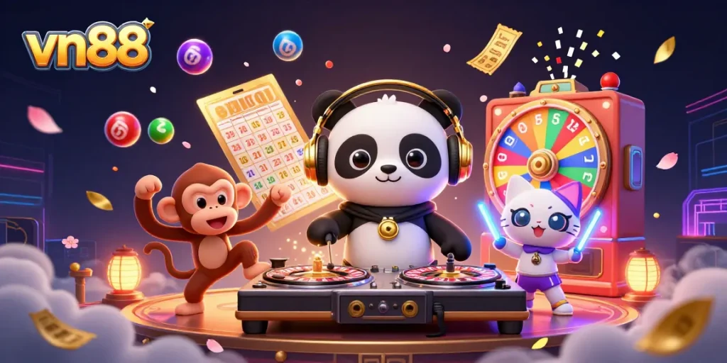 Engage with vn88 as a DJ panda spins big wins in a vibrant casino scene.