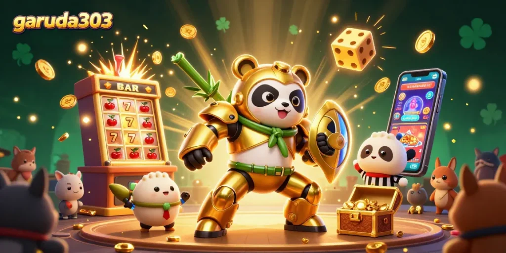 Engage in exciting gameplay with garuda303 featuring dynamic slot symbols and animated characters in action.