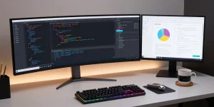 Gi8 software development workspace showcasing advanced coding techniques, streamlined productivity, and a modern tech setup.