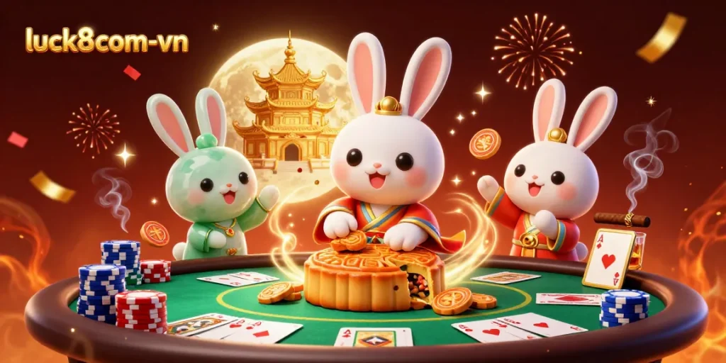 Experience the thrill of luck8com-vn with our vibrant casino-themed illustration featuring fun game elements.